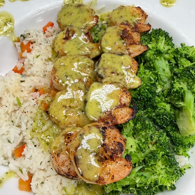 (10) Blackened Shrimp Skewers.